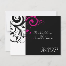 RSVP de Boda de Swirl Magenta negro + blanco