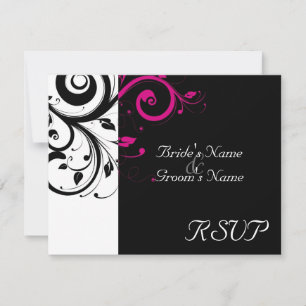 RSVP de Boda de Swirl Magenta negro + blanco