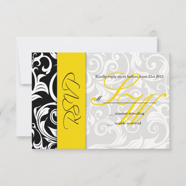 RSVP de Boda de Swirl Negra y Amarilla (Anverso)