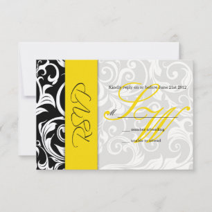 RSVP de Boda de Swirl Negra y Amarilla