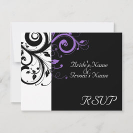 RSVP de Boda de Swirl negro + morado blanco