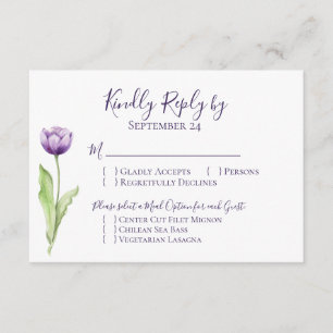 RSVP de boda de tulipano simple púrpura minimalist
