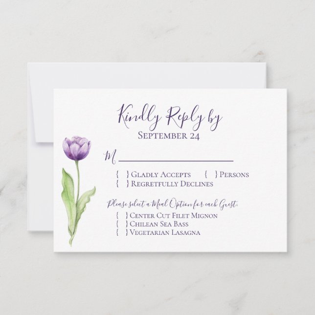 RSVP de boda de tulipano simple púrpura minimalist (Anverso)