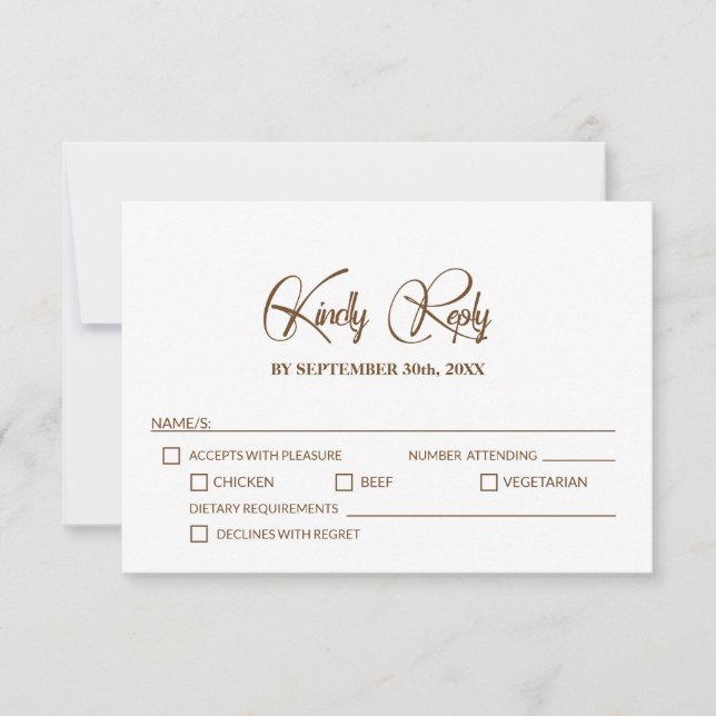 RSVP de boda elegante con opciones de menú (Anverso)