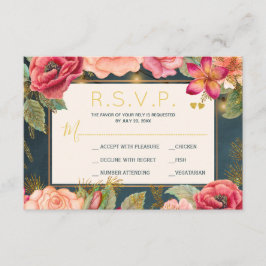 rsvp de boda elegante de la marina de oro floral r
