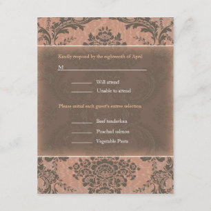 RSVP de boda elegante rosa Damask
