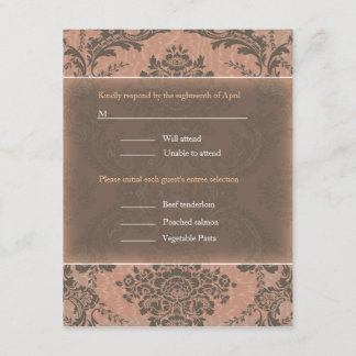 RSVP de boda elegante rosa Damask