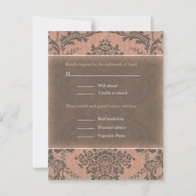 RSVP de boda elegante rosa Damask (Anverso)