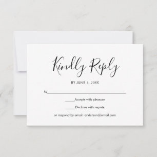 RSVP de boda elegante simple en blanco y negro