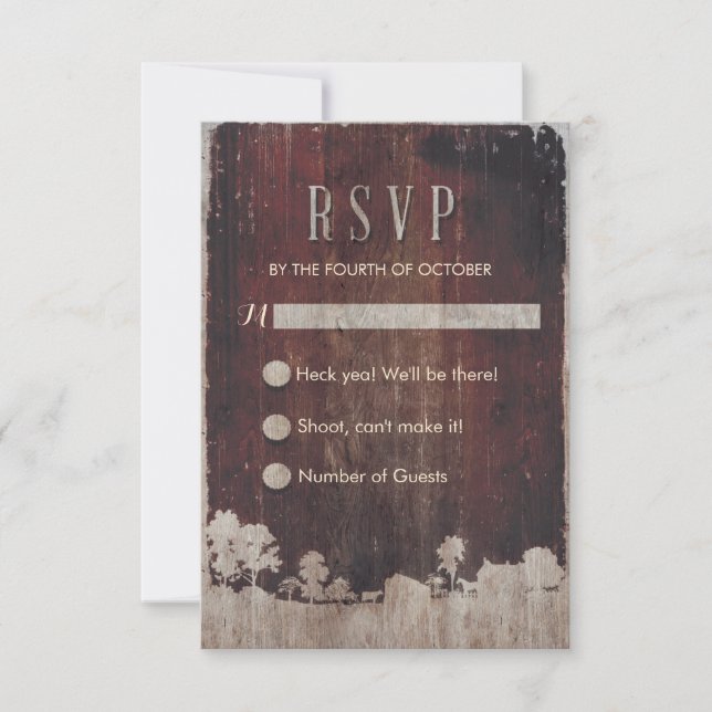 RSVP de Boda en Granero Rústico de Madera (Anverso)