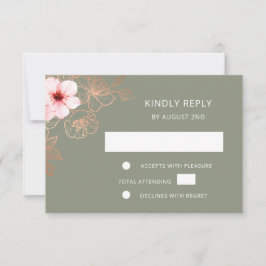 RSVP de boda en rosa oro floral