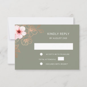 RSVP de boda en rosa oro floral
