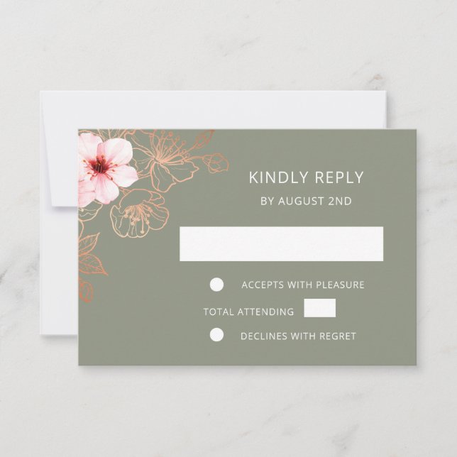 RSVP de boda en rosa oro floral (Anverso)