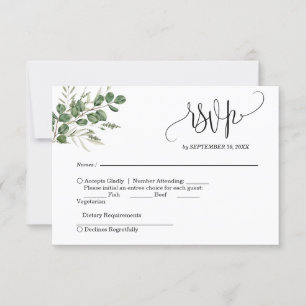 RSVP de boda escrito a mano con eucalipto