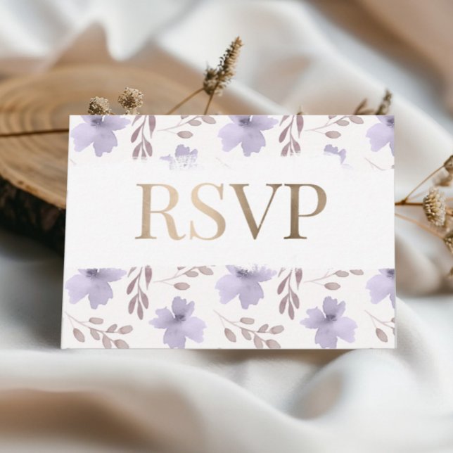 RSVP de boda floral acuarela púrpura rústica (Subido por el creador)