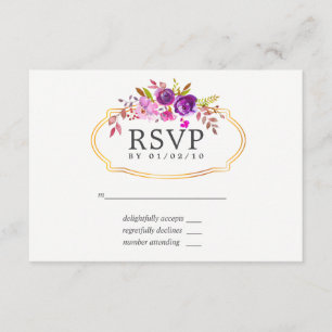 RSVP de boda floral acuarela púrpura y violeta