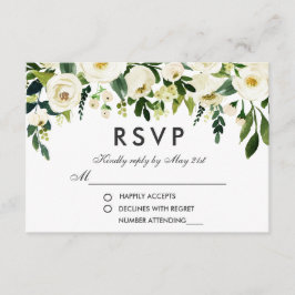 RSVP de boda floral acuarela verde blanco