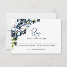 RSVP de boda floral azul rústica
