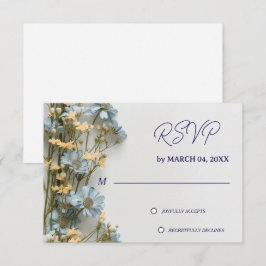 RSVP de boda floral azul suave