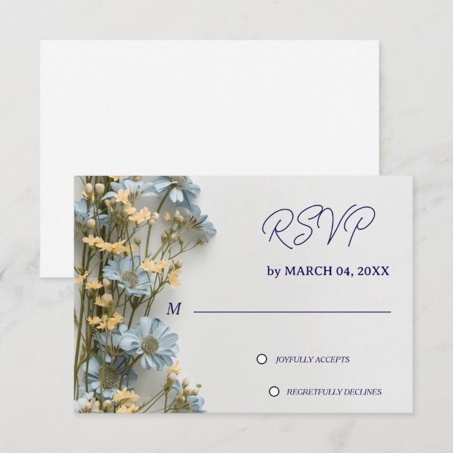 RSVP de boda floral azul suave (Anverso / Reverso)
