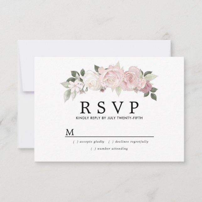 RSVP de boda floral blanca rosada de Rubor (Anverso)