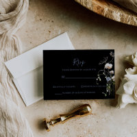 RSVP de boda floral bosque salvaje negro