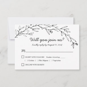 RSVP de boda floral botánica con elección de comid