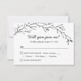 RSVP de boda floral botánica con elección de comid