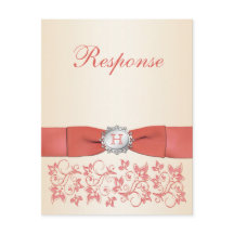 RSVP de Boda Floral Champagne Coral con Monograma