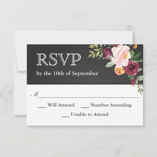 RSVP de boda floral de cartón rústico (Anverso)