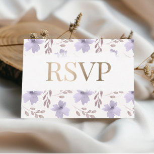 RSVP de boda floral de color púrpura rústico