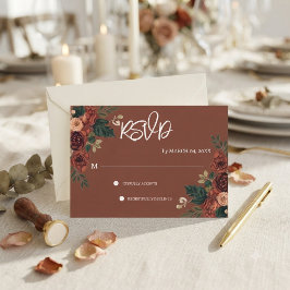 RSVP de Boda Floral de Jardín Romántico Marrón Rús