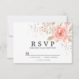 RSVP de boda floral de oro rosado de Rubor en Rusi