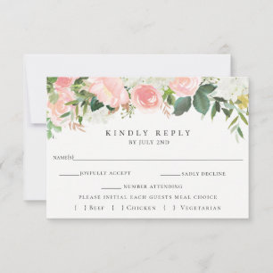 RSVP de Boda Floral Rosa con Tarjeta de Elección d