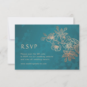 RSVP de boda Floral Rosa Dorado Turquesa