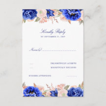 RSVP de boda floral rosada y naval