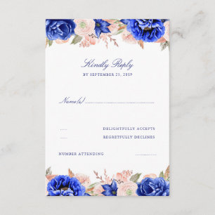 RSVP de boda floral rosada y naval