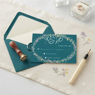 RSVP de Boda Floral Verde Azul