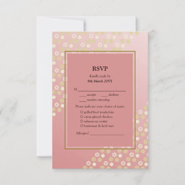 RSVP de Boda Florescente con opciones de menú (Anverso)
