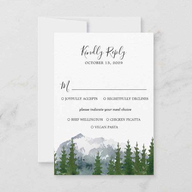 RSVP de Boda Forestal de Montaña con Tarjeta de El (Anverso)