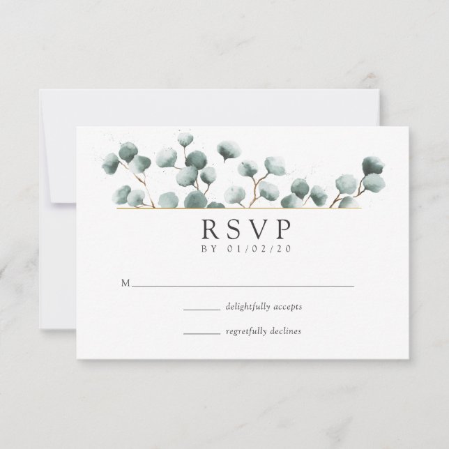 RSVP de boda geométrica de eucalipto acuarela (Anverso)