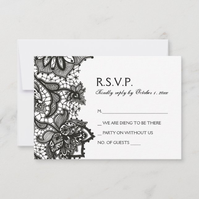 RSVP de boda gótica - Patrón de encaje negro (Anverso)