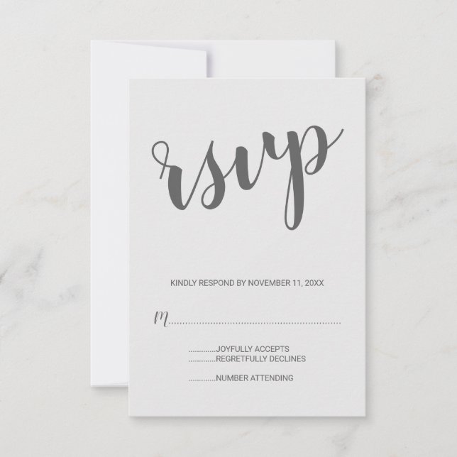 RSVP de boda gris con guión moderno (Anverso)