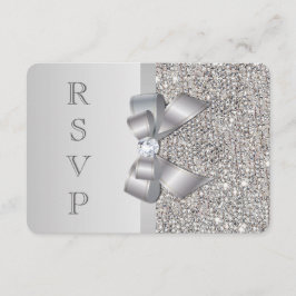 RSVP de boda lazo de lentejuelas plateadas falsas