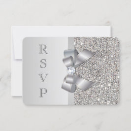 RSVP de boda lazo de lentejuelas plateadas falsas