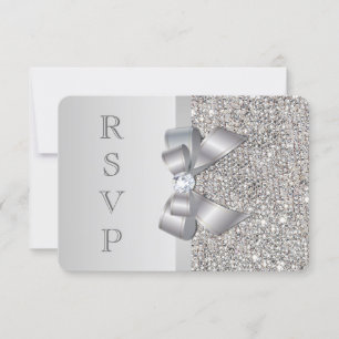 RSVP de boda lazo de lentejuelas plateadas falsas