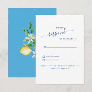 RSVP de boda mediterránea moderna de limones y azu