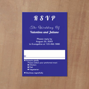 RSVP de boda minimalista azul oscuro retrato