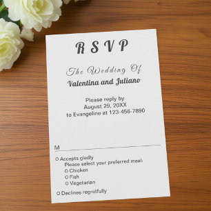 RSVP de boda minimalista en blanco y negro en retr