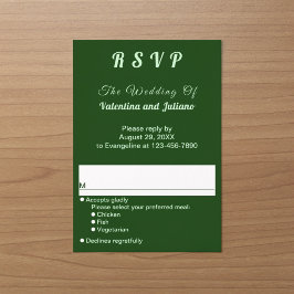 RSVP de boda minimalista oscuro verde retrato